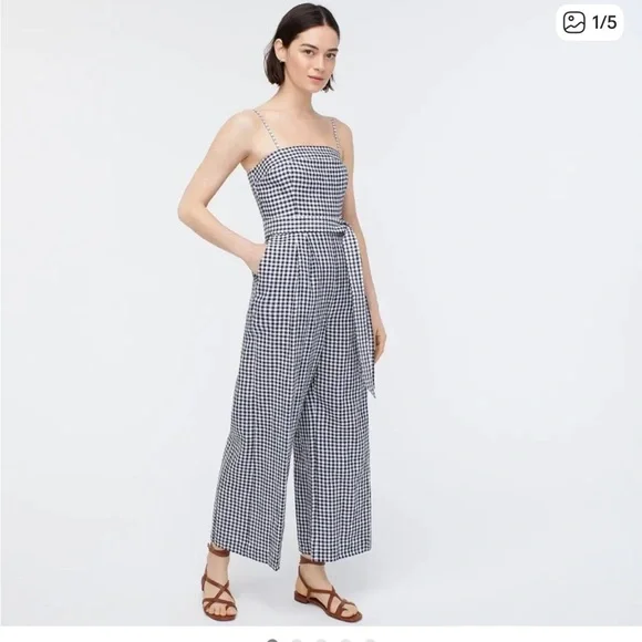 J. Crew Gingham Linen Jumpsuit - Picture 2 of 7